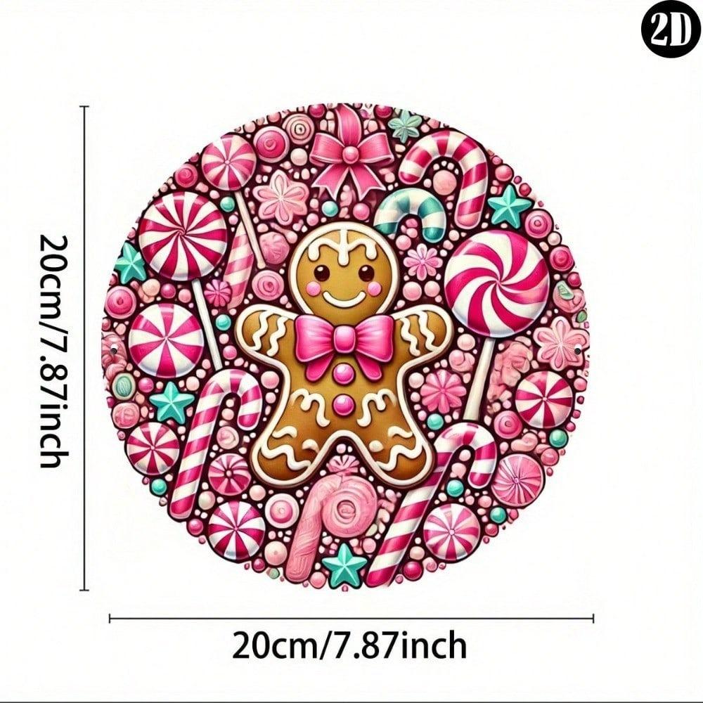 Vintage Gingerbread Girl Round Metal Wall Art Pink Christmas Decor Kitchen Home Sign