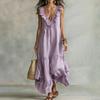 Women's Deep V Neck Ruffle Trim Maxi Dress, Sleeveless Loose Flowy Beach Sundress, Summer Casual Tiered Ruffle A-line Long Dress
