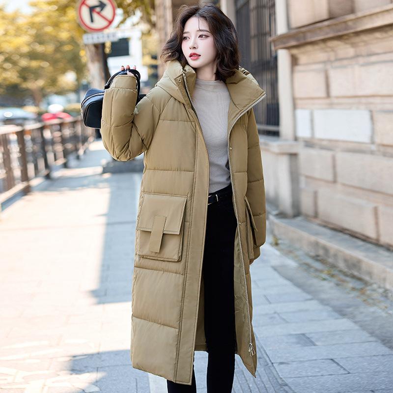 Medium and Long Cotton Clothes for Women, 2025 Winter New Style Korean Cotton-padded Clothes Over Knee Long Loose Thick Cotton-padded Coat