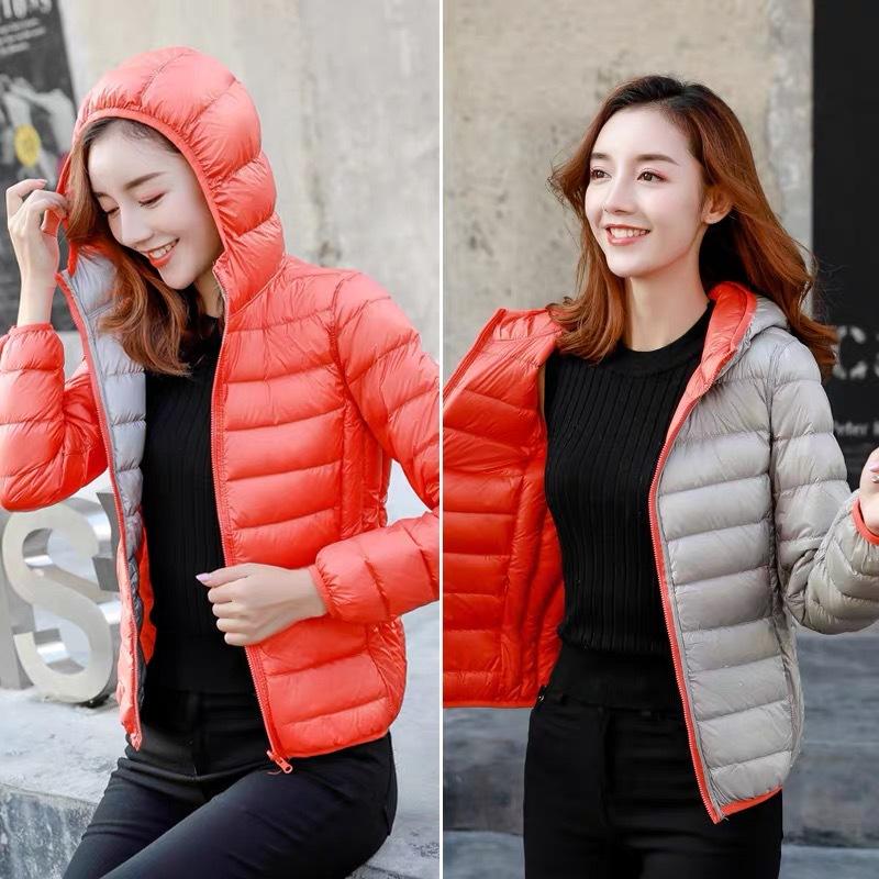 Autumn and winter new light down jacket women's hooded double-sided wear on both sides short thin lightweight coat tide