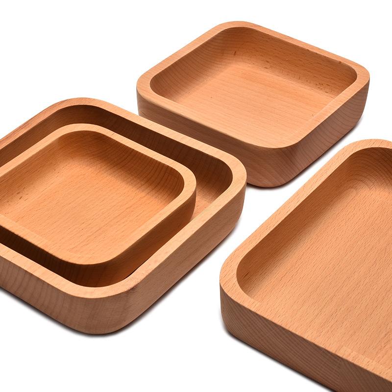 HEMU Bol Pătrat din Lemn pentru Salată de Fructe Farfurie Fructe Uscate Prăjitură Farfurii pentru Gustări Veselă Retro Simplă Tavă pentru Ceai Farfurie pentru Desert Gustări