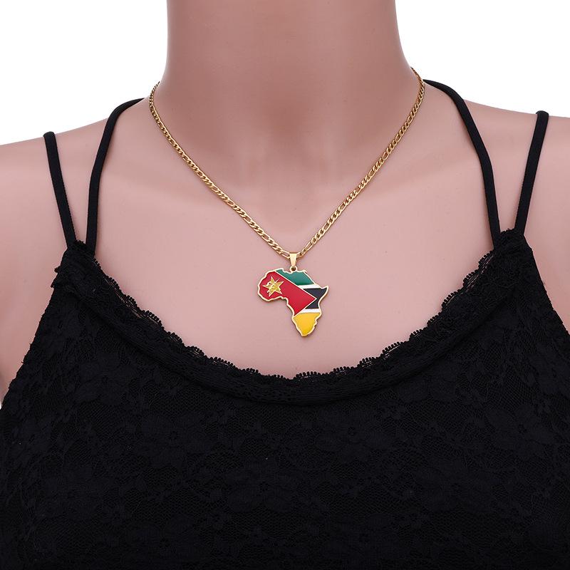 Collar con Mapa de Esmalte Africano: Colgante Geométrico de Acero de Titanio, Joyería Estilo 2022.