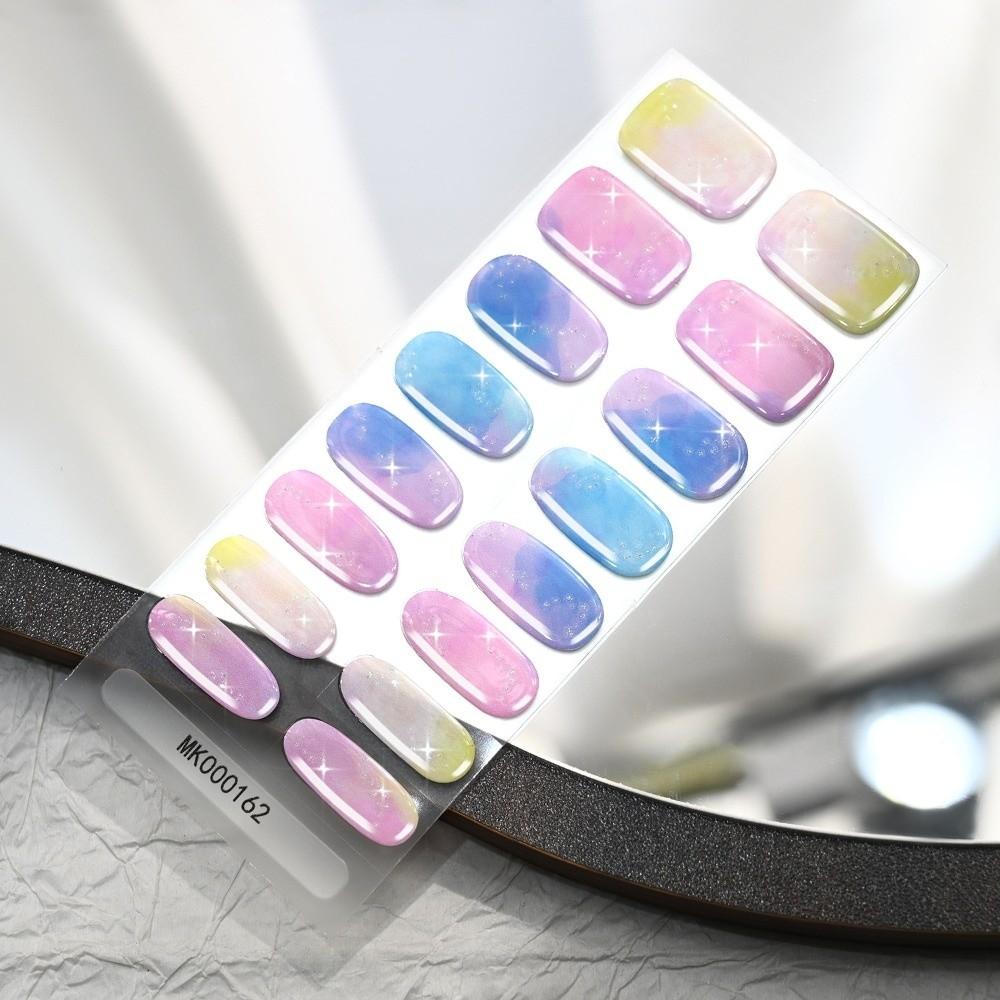 Self-Adhesive UV Polish Nail Strips 3D Glitter Marble Full Cover Nail Wraps Women
