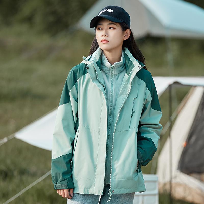 Herren- und Damen-Herbst- und Winterjacken Outdoor Winddicht und Wasserdicht Drei-in-eins Bergsteigerjacke Abnehmbare Kapuzenjacke für Herren