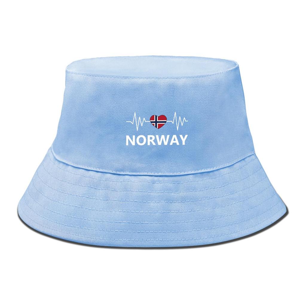 Bucket Hat With Norway Flag Print , Heart Wave Women's Cap Summer Unisex Candy Color Beach Hat