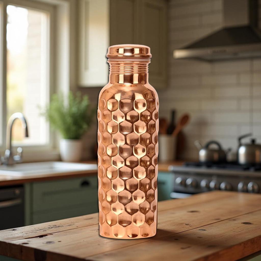 Pure Diamond Copper Water Bottle Eco-Friendly Copper Bottle for Daily Hydration - 1 Liter Capacity | Leak-Proof & Durable | Ayurvedic Health Benefits