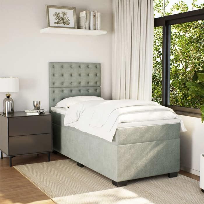 Maison Exclusive - Sommier à lattes de lit et matelas Gris clair 90x200 cm Velours