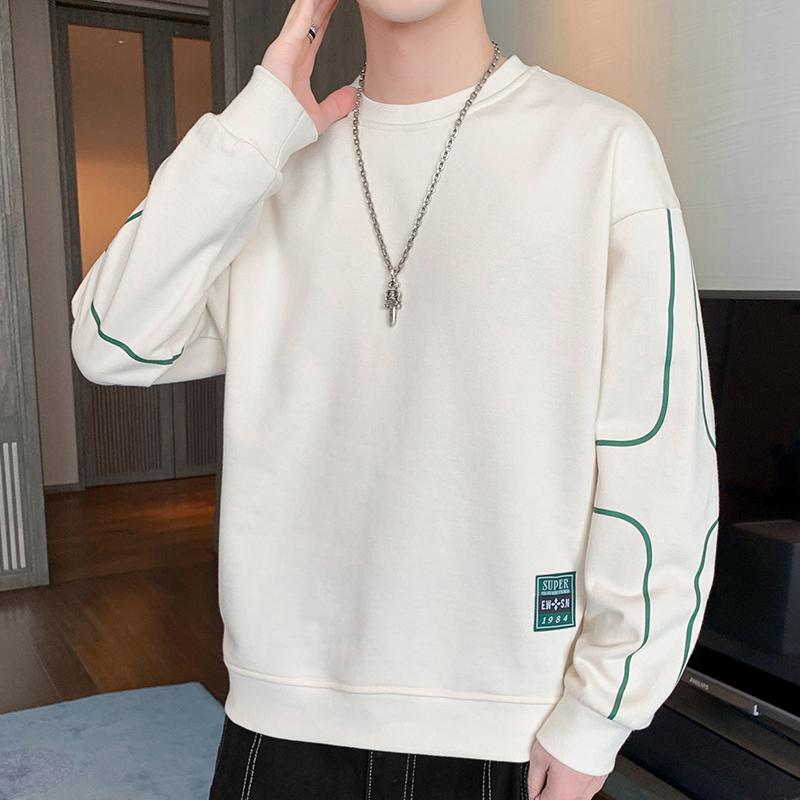 Spring Autumn Round Neck Loose Casual Patchwork Sweatshirt Male Simple Fashion All-match Bottomed Pullover Top