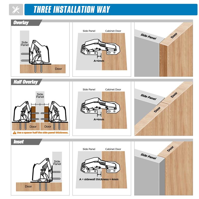 4/10PCS 90 Degree Steel Cabinet Hinges No-Drilling HoleHydraulic Buffer Hinge Kitchen Cabinet Cupboard Hinges Furniture Hardware