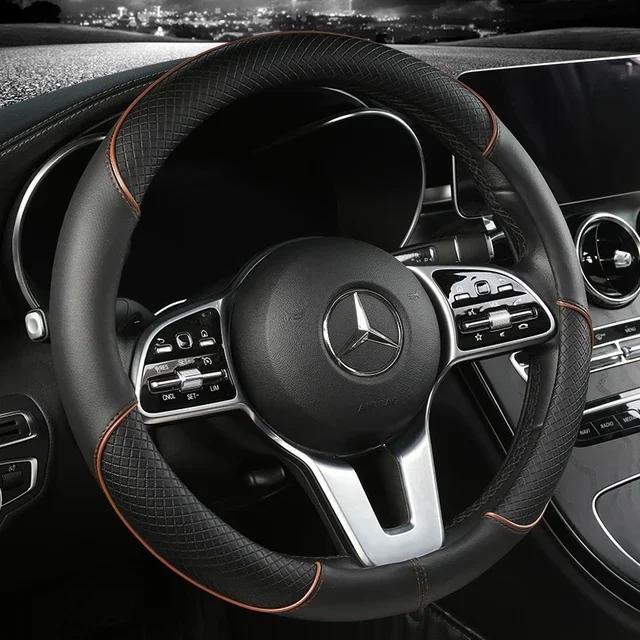 All Seasons Leather Diamond Steering Wheel Cover Universal Fit for 14 .5-15 Inch Durable Leather Cover Anti-Slip Veins Design