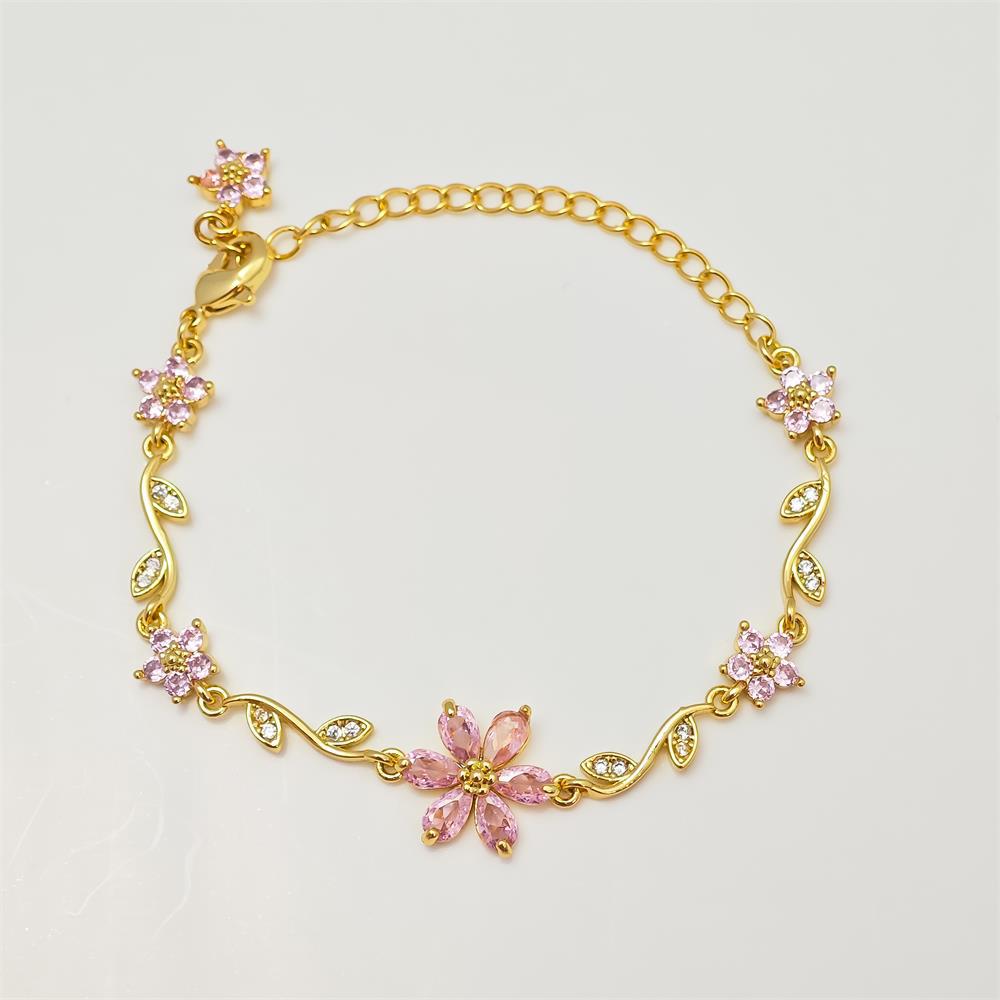 Exquisite Zircon Bow & Flower Pendant Bracelet for Women