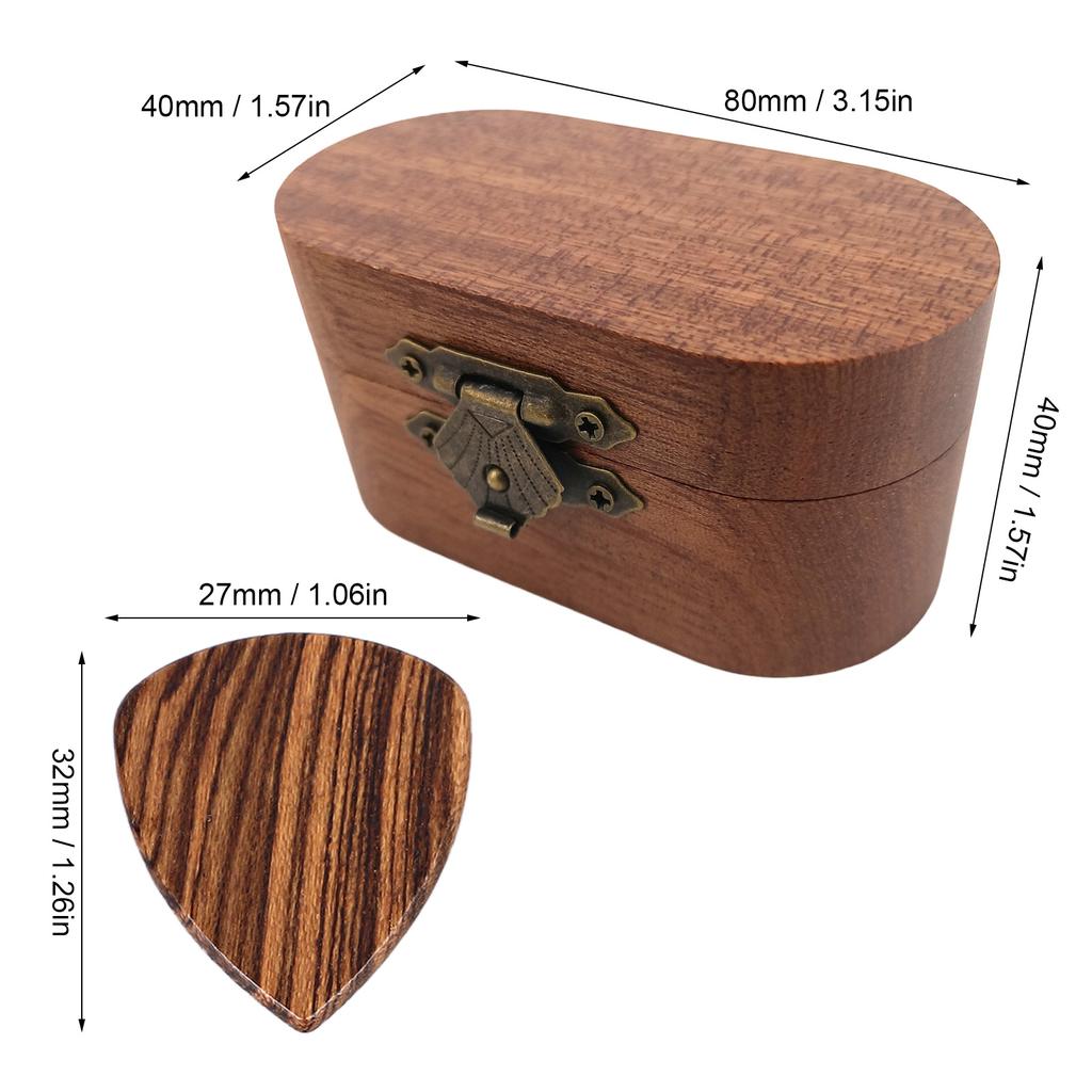 Guitar Picks Box Wooden Case Portable Holder Storage Container Solid Wood Accessories 1 Box with 5 Picks