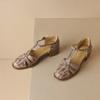 Krazing Pot Sheepskin Buckle Straps Round Toe Med Heels Autumn Summer Prints Leather Mary Janes Women Pumps