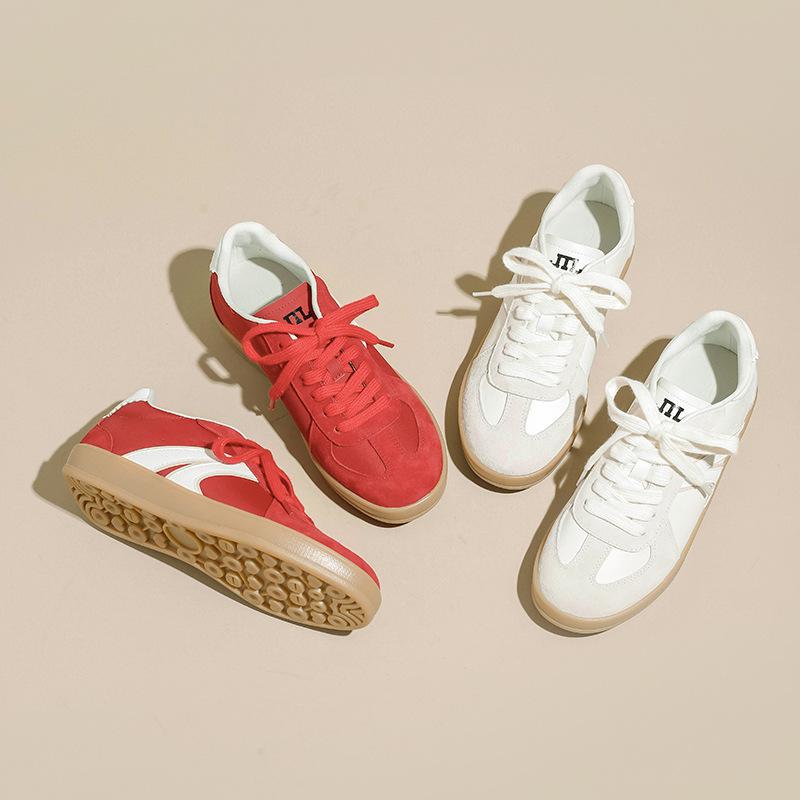 Cowhide version~ Spring new leather round head casual breathable soft bottom soft surface leather women's shoes trendy sports style shoes