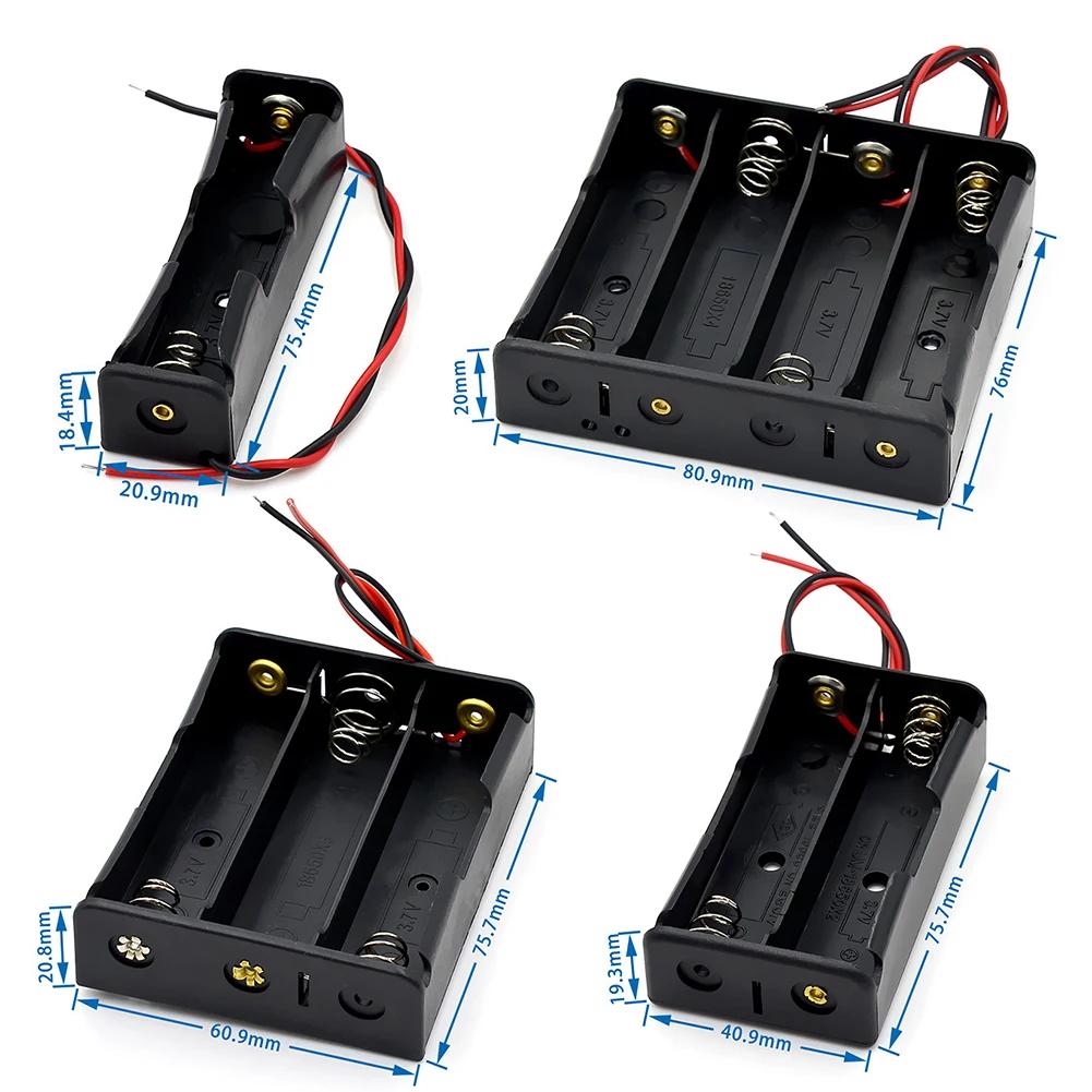 10-1pcs 1 2 3 4 Slot Plastic 18650 Battery Holder with Wire Lead Black 18650 Battery Storage Box Case for 18650 3.7V Battery