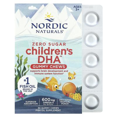 Children's DHA Gummy Chews, Ages 3+, Tropical Punch, 600mg, 30 Gummies