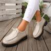 Women's Wide Width British Style Leather Shoes, Round Toe Lace-Up Oxfords, Classic Casual Loafers In Stock