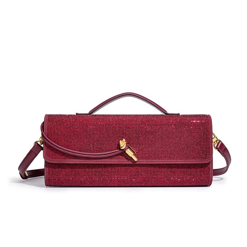 New Hot Diamond Banquet Bag Exquisite Horizontal Diamond Handheld Stick Bag Handheld Long Single Shoulder Diagonal Cross Women's Bag