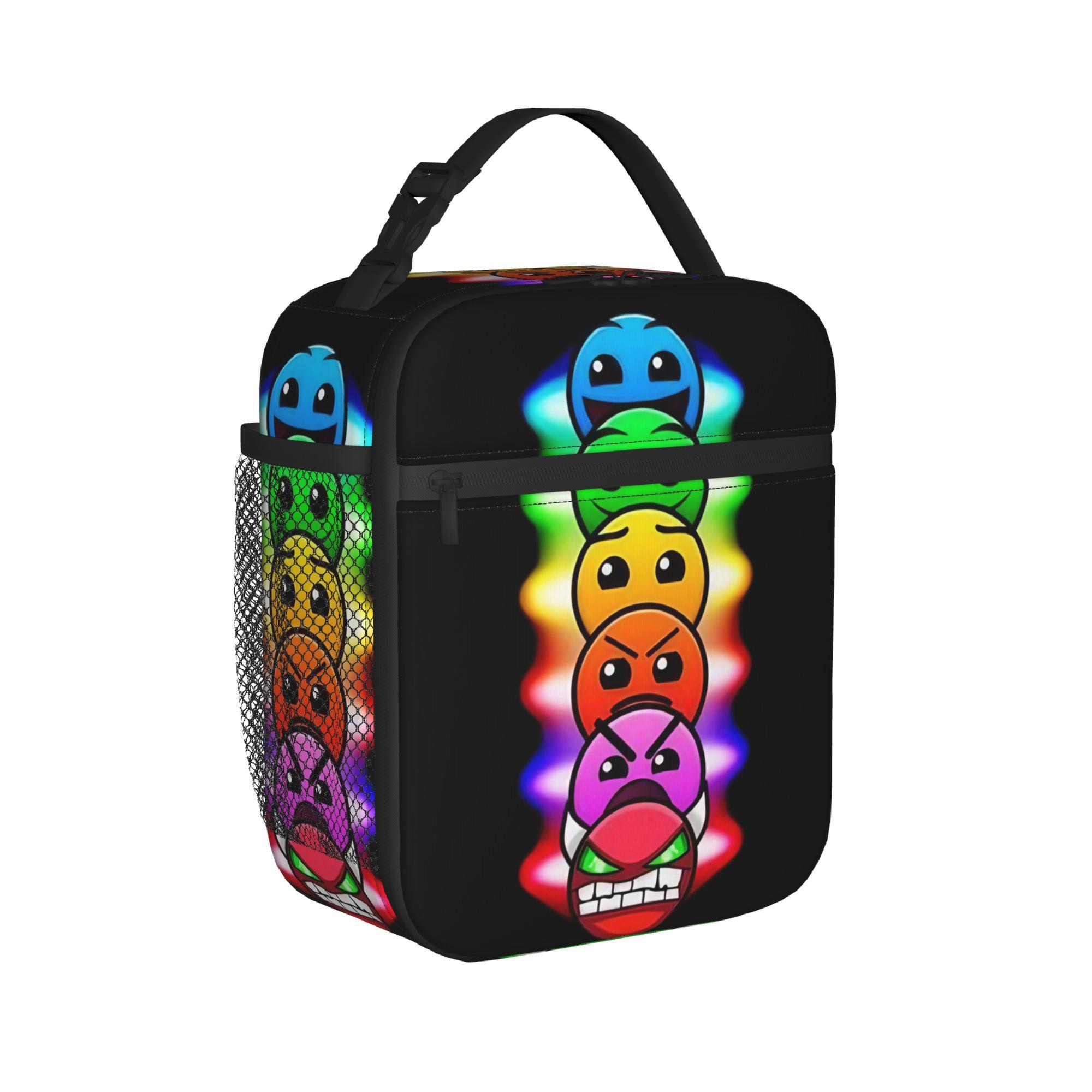 Geometric Dash Fun Insulated Lunch Bags Portable Geometry Dash Meal Container Thermal Bag Tote Lunch Box Work  Bento Pouch One Size