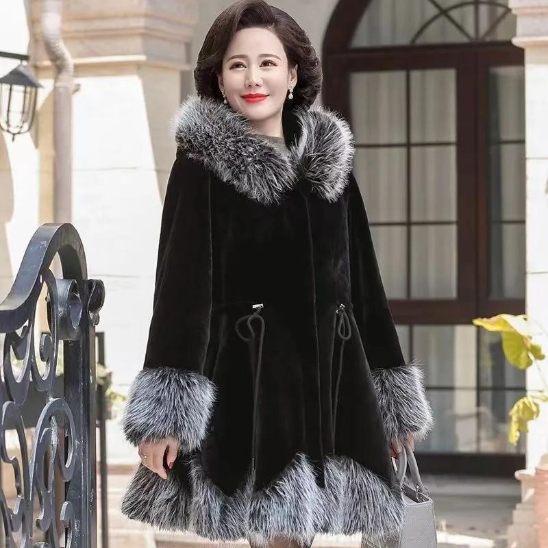 Giacca da donna calda in peluche con cappuccio casual taglia grande giacca da neve calda ampia