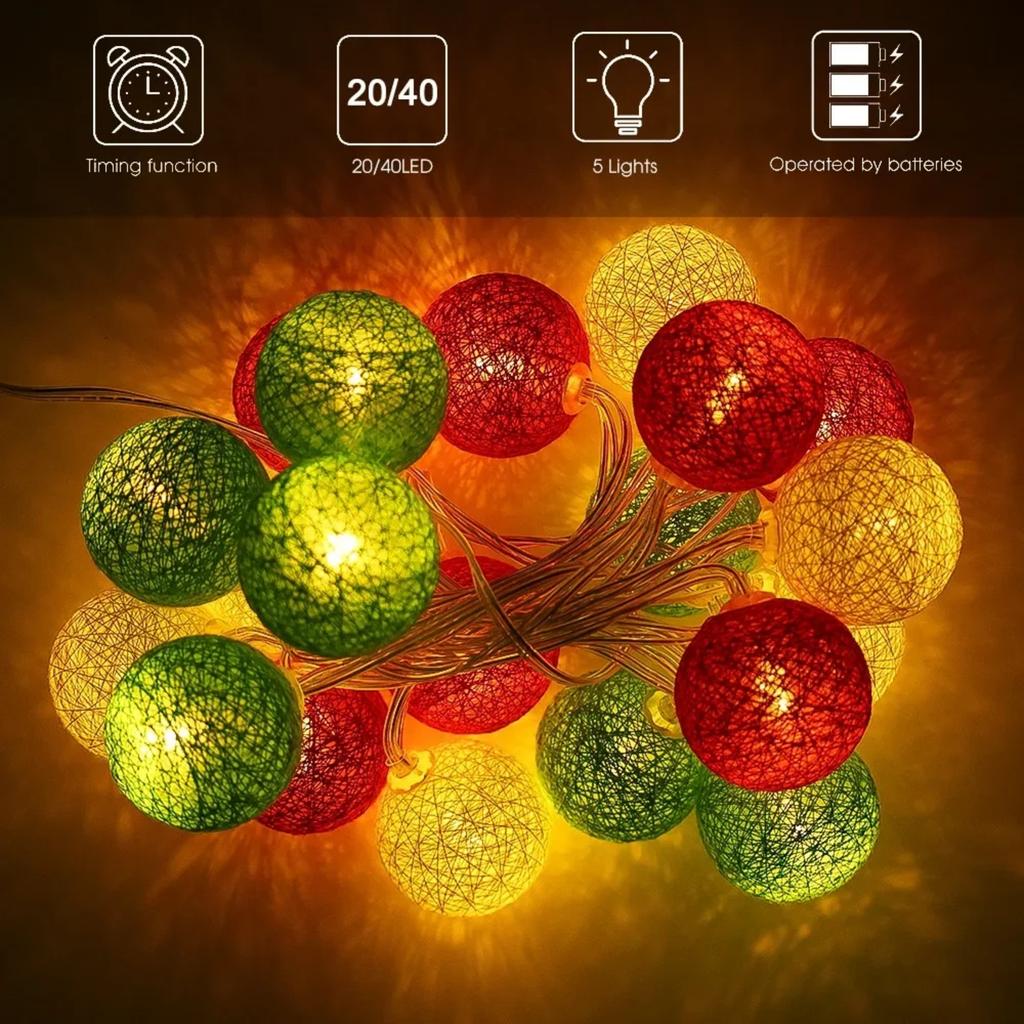 New 20 LEDs Cotton Balls Garland String Lights Christmas USB/Battery Powered Fairy Lighting Holiday Wedding Xmas Party  Decor