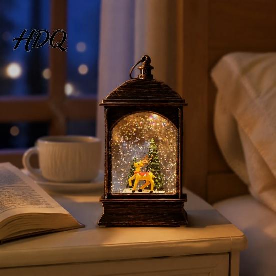Winter Seasonal Home Decor Christmas Snow Lantern Battery Operated Swirling Water Glittering Vintage Holiday Party Table Centerpiece Santa