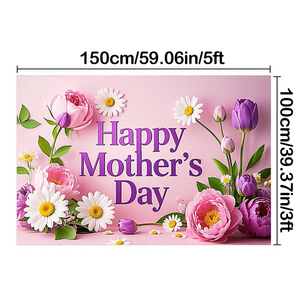 Happy Mother's Day Floral Party Banner,Backdrop with Text Decorative Elements for Home Wall and Photo Decor,Party Backdrop,Mothers Day Decor