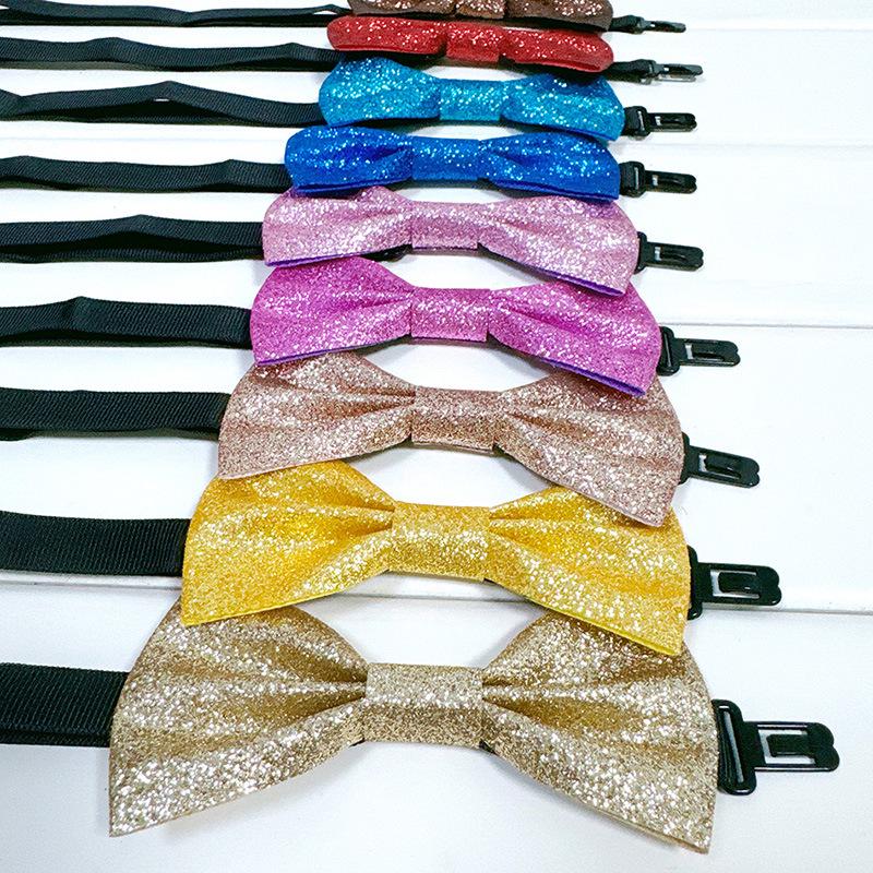 Children's Blue Glitter PU Bow Tie with Flower Decoration