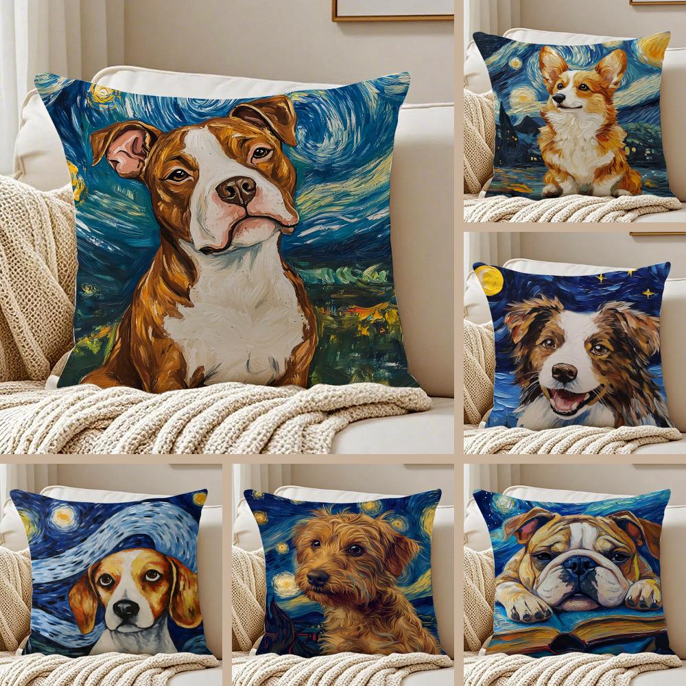 Cute Dog Cushion Cover Pillowcase Anti-Dustmite Living Room Sofa Decor Cushion Room