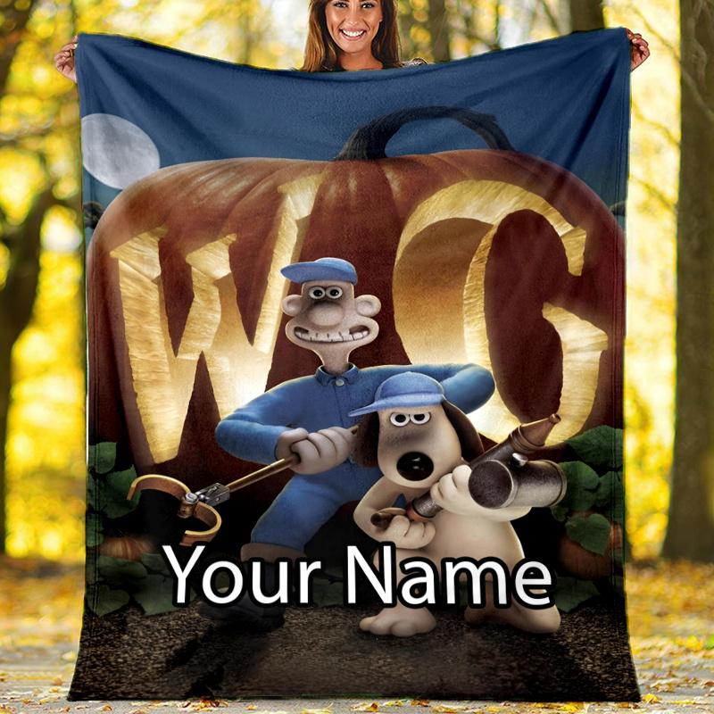 Custom Name Wallace & Gromit Theme Printed Blanket - Perfect for Couch, Bed, Travel & Outdoor Use | Machine Washable, Cozy & Durable.