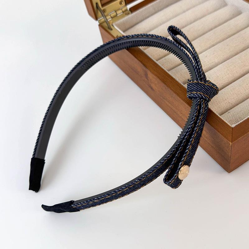 

Ретро Джинсово-синий Цвет Бант Жемчужная Повязка на Голову Милые Женские Повязки для Волос Темпераментный Обруч для Волос Женские Модные Аксессуары для Волос