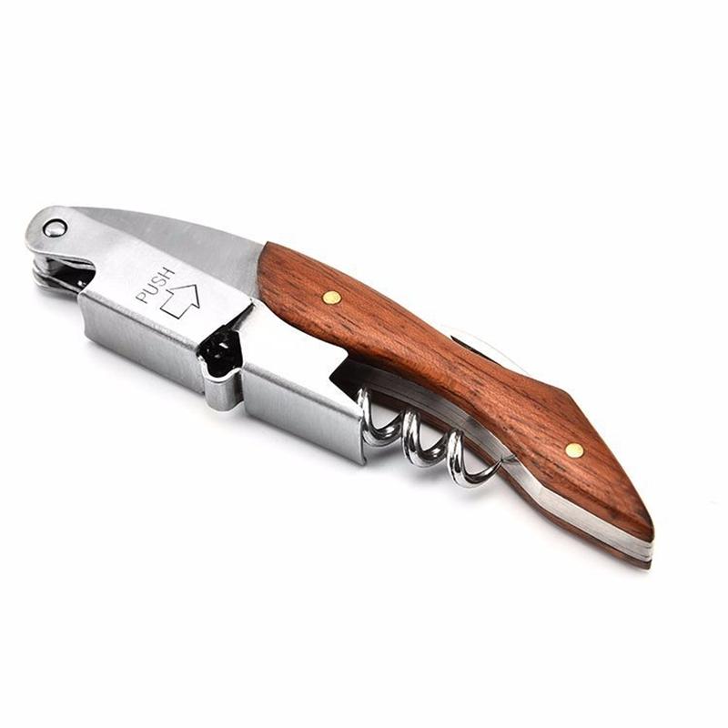 Stainless Steel Red Wine Opener Wood Handle With Leather Professional Multifunction Portable Screw Corkscrew Kitchen Bar Tools