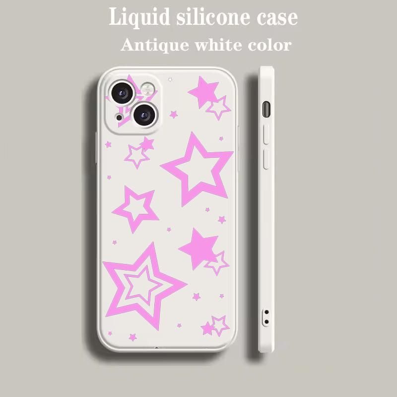 Luxury Color Phone Case For iPhone 18 15 14 13 12 mini 11 Pro Max XS X XR SE 7 8 Plus soft Silicone Beige Cover Style Stars Pattern