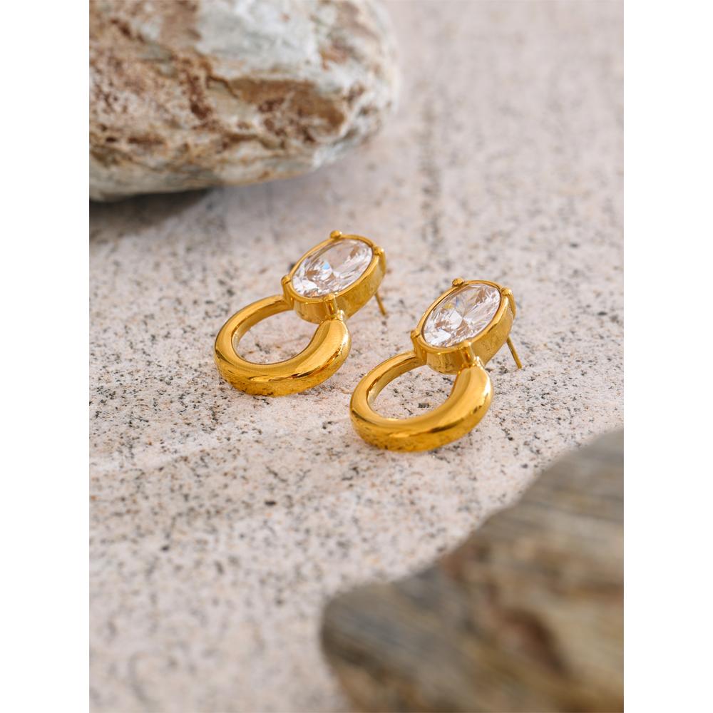 Eetit Delicate Shiny Cubic Zirconia Geometric Stud Earrings 18K Golden Plated Stainless Steel High Quality Waterproof Jewelry