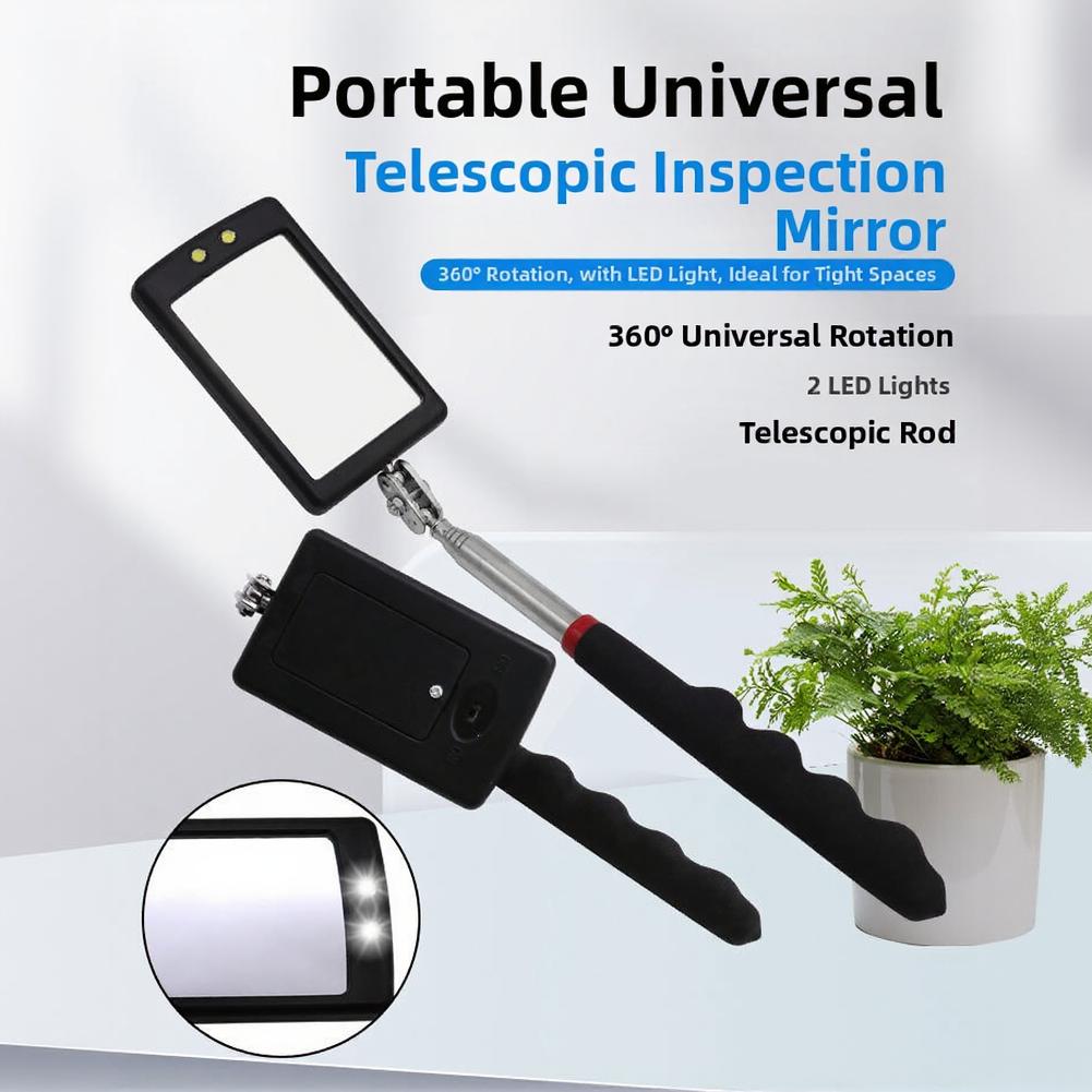 Compact Portable Telescopic Inspection Mirror with LED Lights 34 Inch Reach for Mechanics Garage Shop and Inspectors