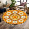 Floral Mandala with Orange Daisies Print Round Rug, Living Room, Bedroom, Playroom Carpet, Non Slip Floor Mat, Gift