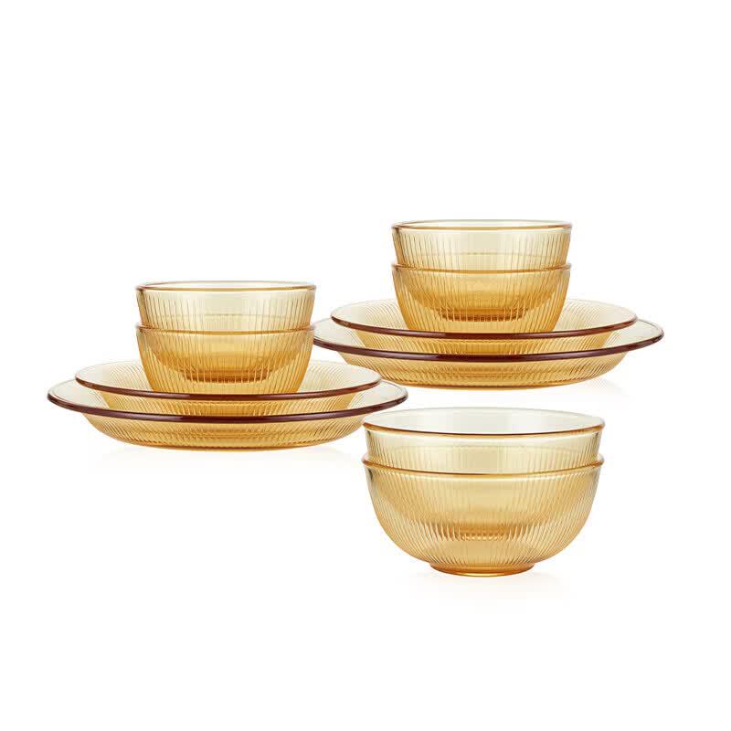 Corning Joye Amber Striped Glass Dinnerware Set