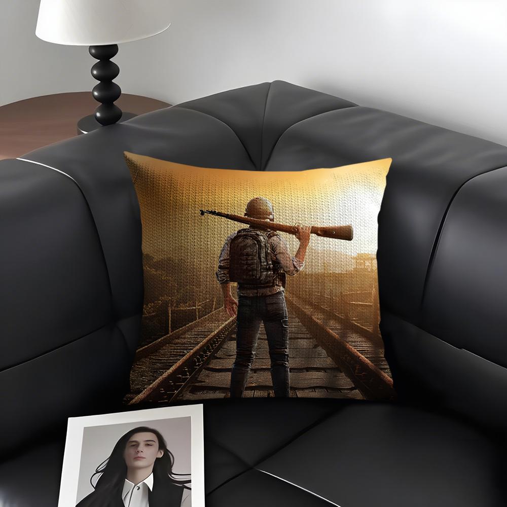 PPUBG Game Cushion Cover Natural Linen Organic Fabric DoubleSided Printing Sofa Home Decor Gift Pillow Case