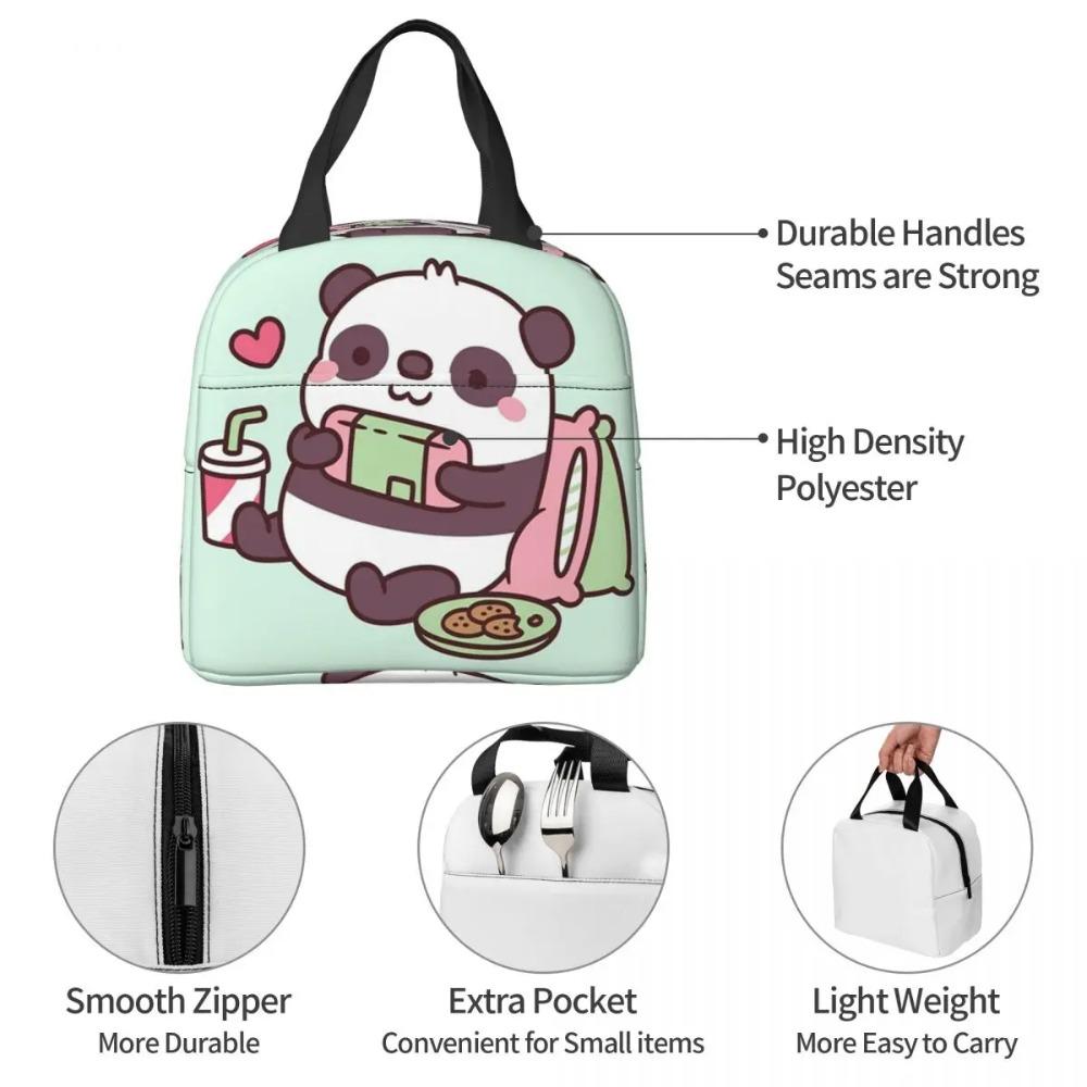 Cartoon Panda Playing Video Games Insulated Lunch Bag for Women Kids Portable Food Boxes Thermal Lunch Box Tote