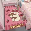 Cute Cartoon Happy Day Pink Bunny Rabbit Carpet for Children's Bedroom with Rabbits and  Hearts Mat Kids Decor Room Floor Mat