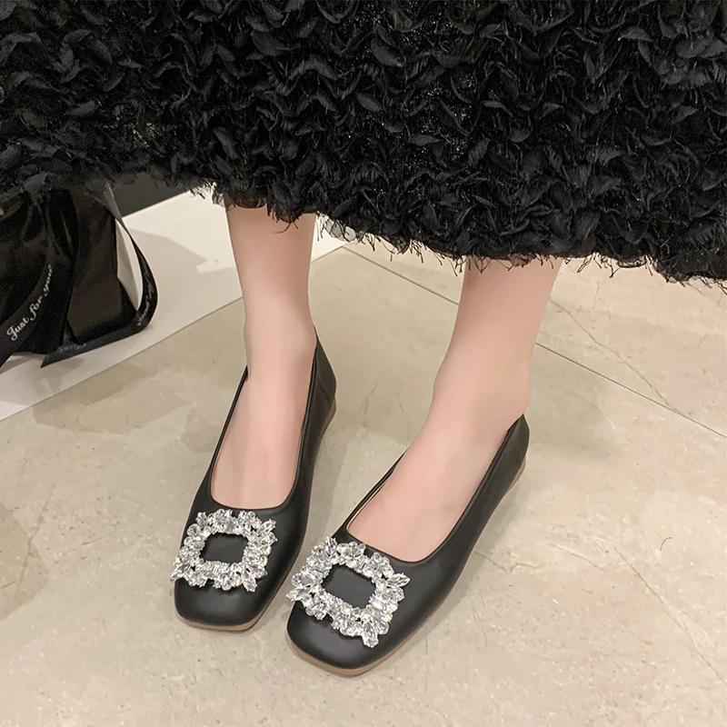 Fashion 2024 Hot Sale Ladies Shoes Shallow Women's Flats Fashion Crystal Daily Flats Women High Quality Round Toe Flat Low Heels Zapatos