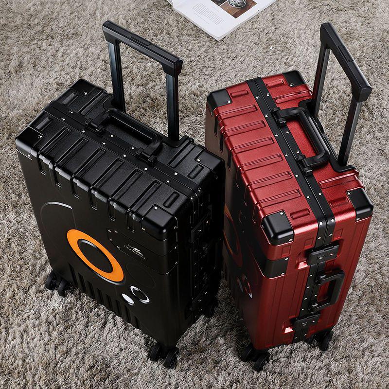 Aluminum Frame Leather Suitcase 20"/28" with Universal Wheels for Men, Women, Students