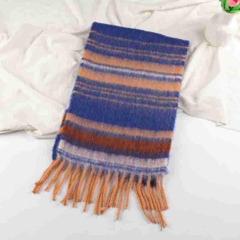 Dopamine imitation cashmere striped fringed high-end scarf women's autumn and winter warm thickened mohair scarf