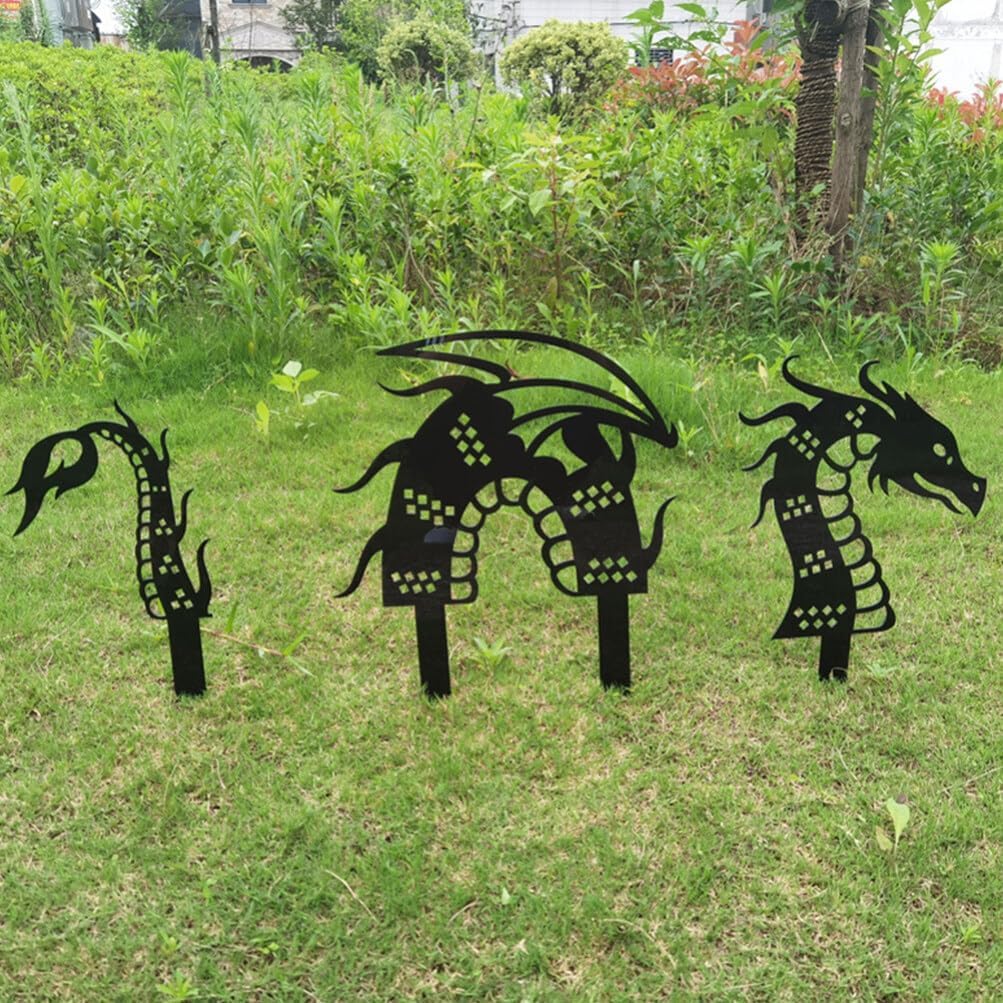 Acrylic Dragon Garden Stakes Set of 3, Decorative Yard Ornaments for Patio, Yard, Walkway, and Garden Decor, 11.41 X 6.29 X 0.19 Inch