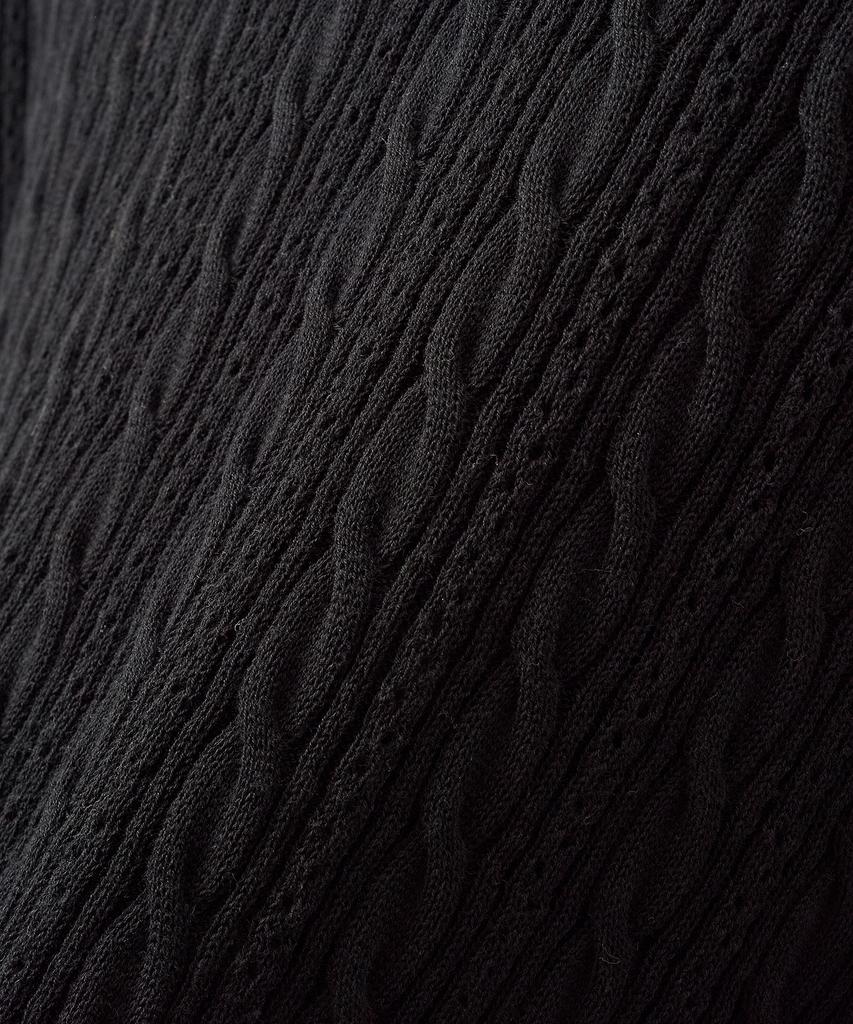 BLOND9 Cable Punching Short Sleeve Collared Knit_Black