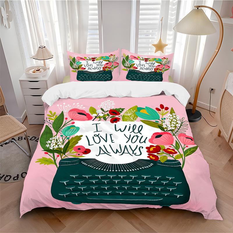 

3pcs bedding set Love Always Includes 1 Comforter + 2 Pillowcases, Without Pillow Inserts, Soft Comfortable, Lightweight Breathable102 135x200cm