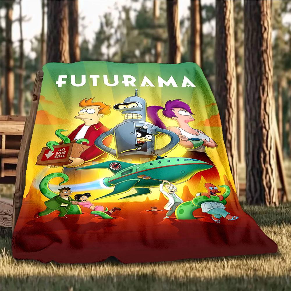 1pc Futurama Outdoor Flannel Blanket, Lightweight Warm Cozy for Travel Camping Office Soft Polyester Fabric