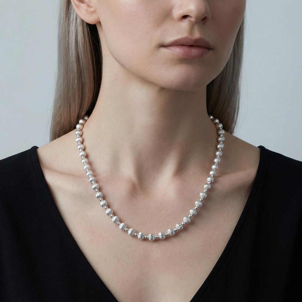 Silver Color Brushed Bead Bracelet Necklace for Women Beads Chain Bracelets Necklaces Simple Fashion Jewelry Gifts
