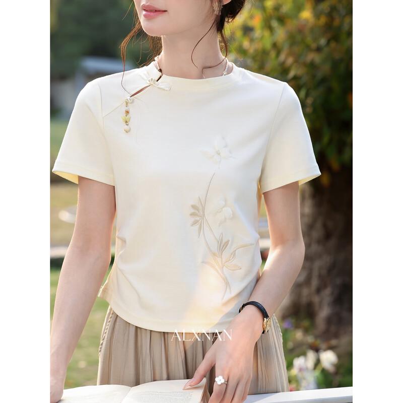 Luxiangnan New Chinese Style Embroidered Round Neck T-Shirt