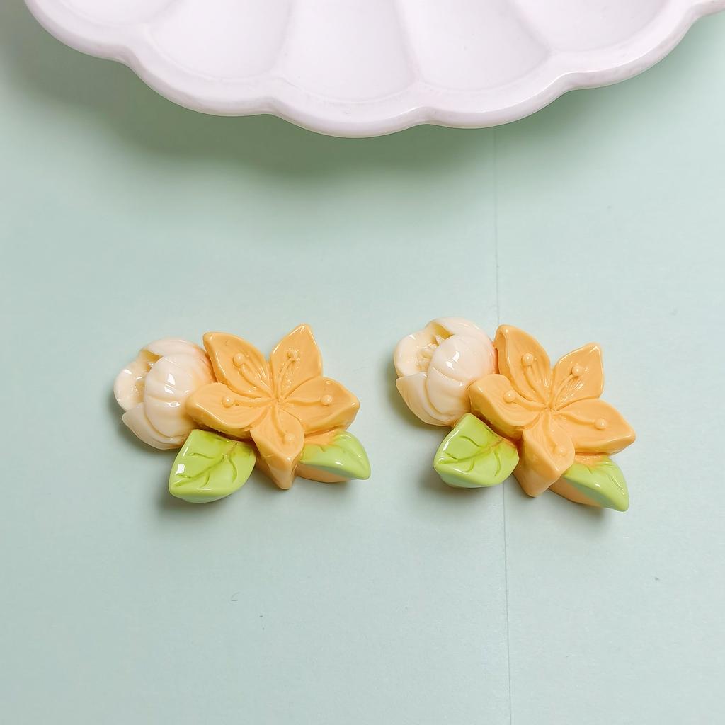100pcs Cartoon Green Plant Flowers Flatback Resin Cabochon for Phone Hair Accessories DIY Scrapbooking Valentines Decor Craft